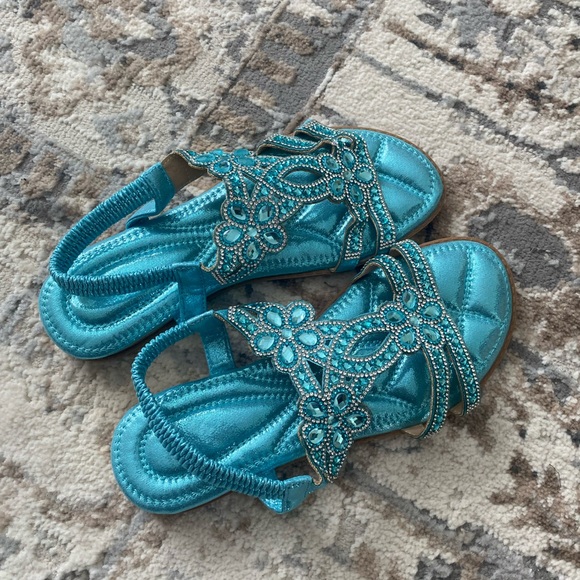 New Embellished Turquoise Rhinestones Sandals Studded Comfortable Shiny Sparkle - Picture 8 of 16